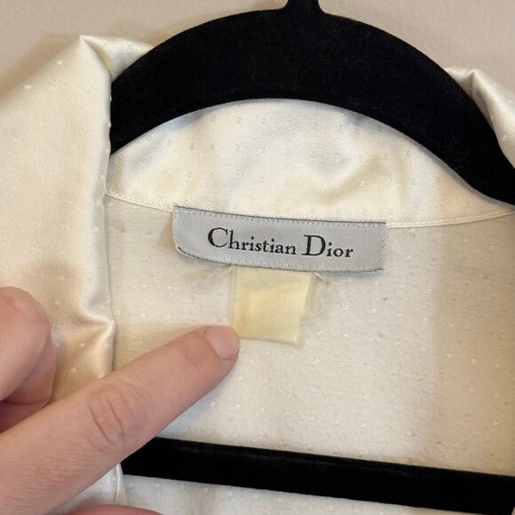 Vintage Christian Dior Designer Pajama Set WomenS/M Cream Satin Sleepwear Lounge - Picture 6 of 15